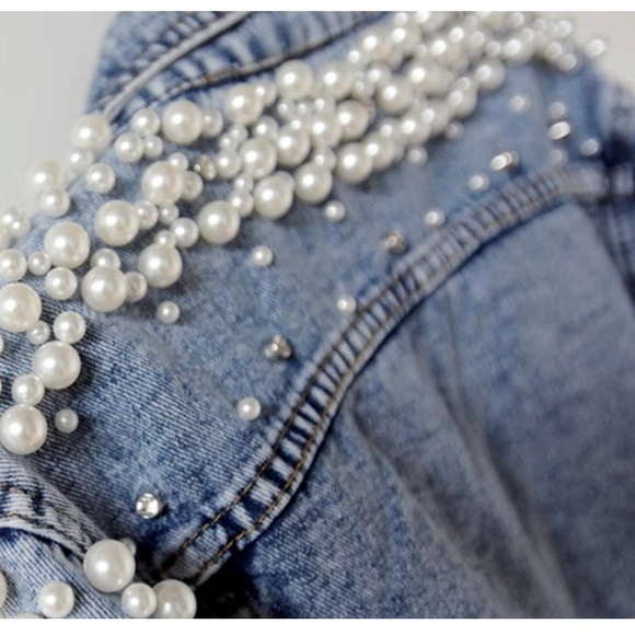 π Distressed denim jacket with pearls and rhinestones π - Picture 3 of 10